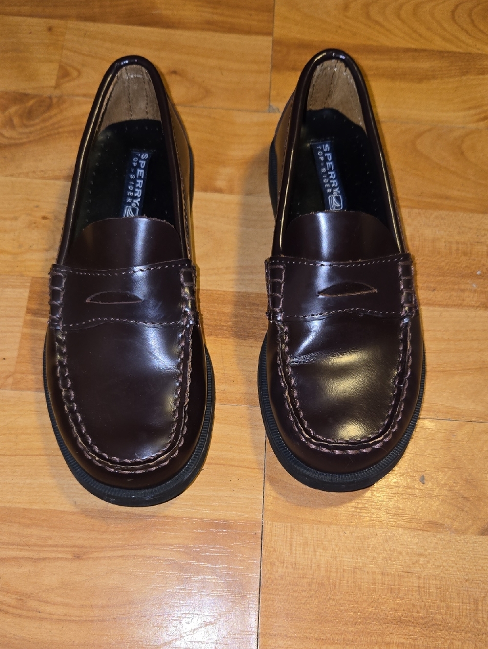 Sperry Kids Cherry Brown Leather Penny Loafers size 1.5